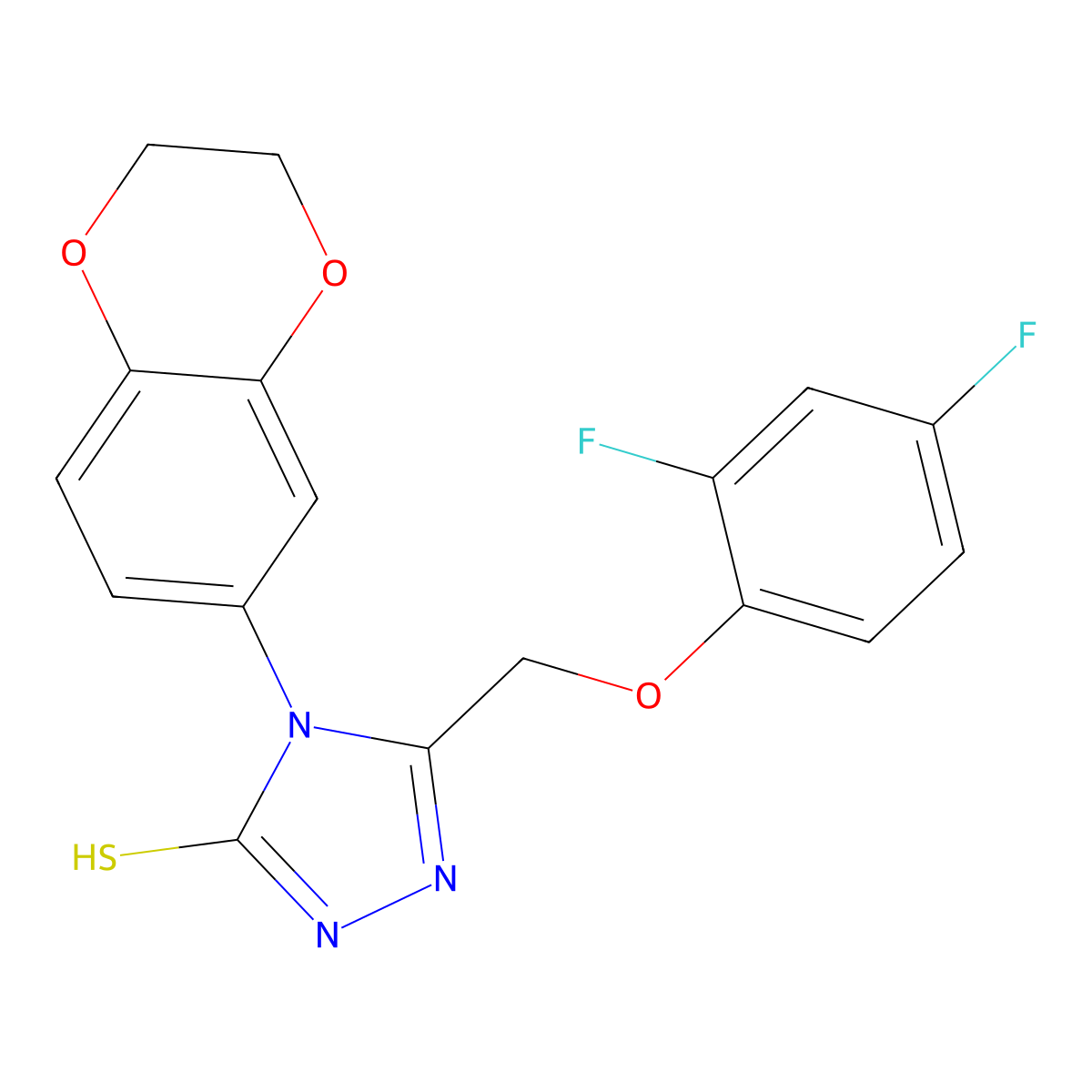 5-[(2,4-difluorophenoxy)methyl]-4-(2,3-dihydro-1,4-benzodioxin-6-yl)-4H-1,2,4-triazole-3-thiol molecular structure, CAS 724759-12-0