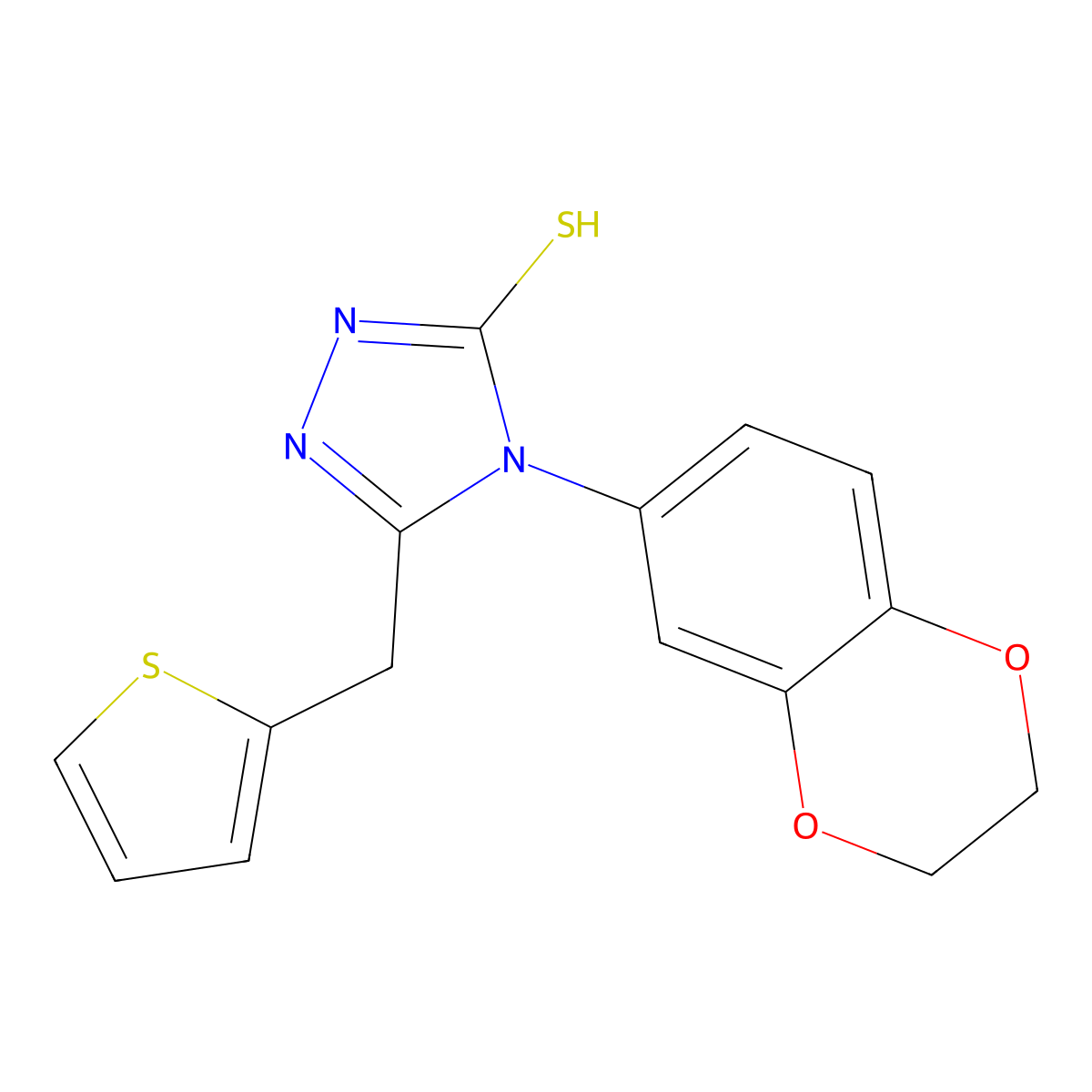4-(2,3-dihydro-1,4-benzodioxin-6-yl)-3-(thiophen-2-ylmethyl)-1H-1,2,4-triazole-5-thione molecular structure, CAS 724759-16-4