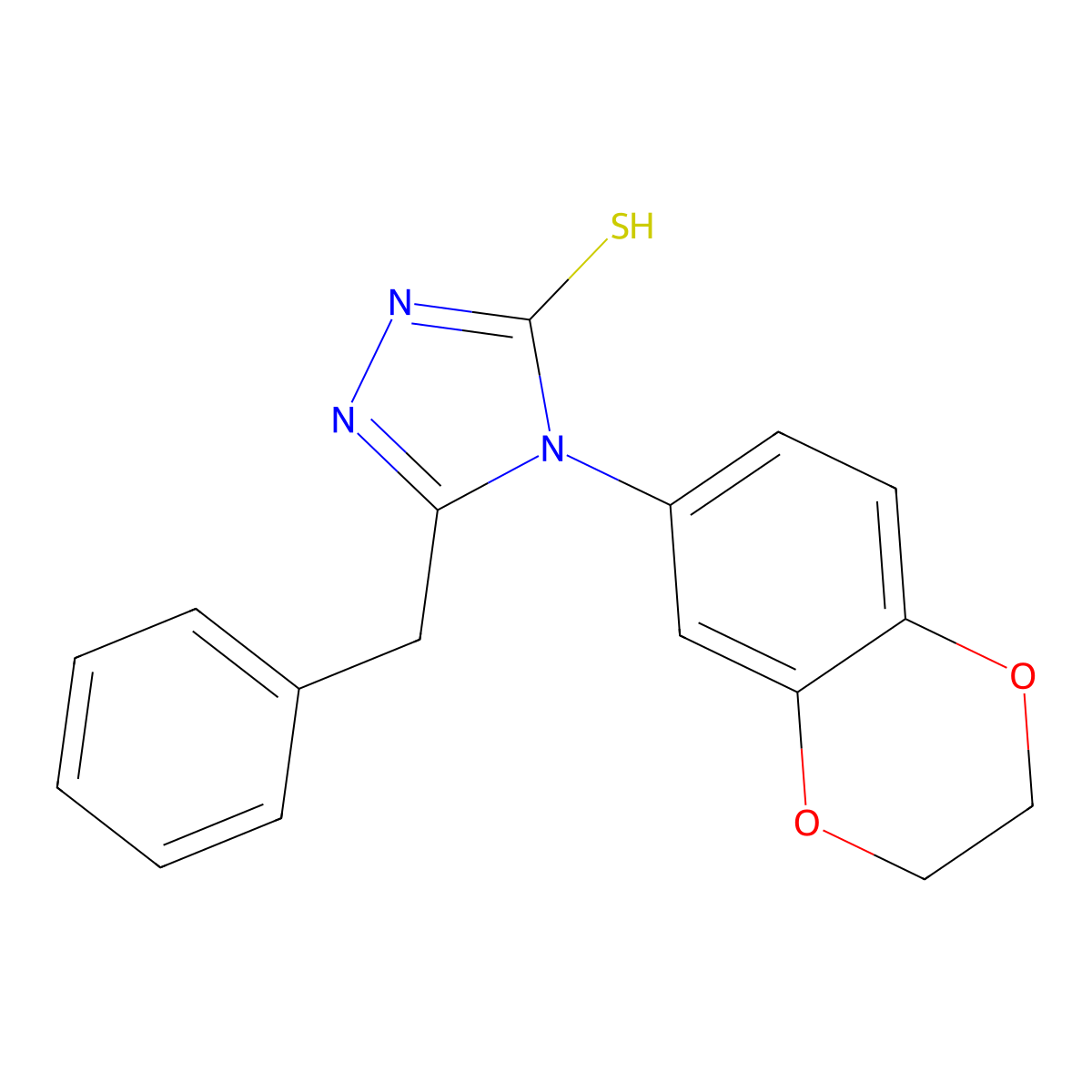 5-benzyl-4-(2,3-dihydro-1,4-benzodioxin-6-yl)-4H-1,2,4-triazole-3-thiol molecular structure, CAS 724759-20-0