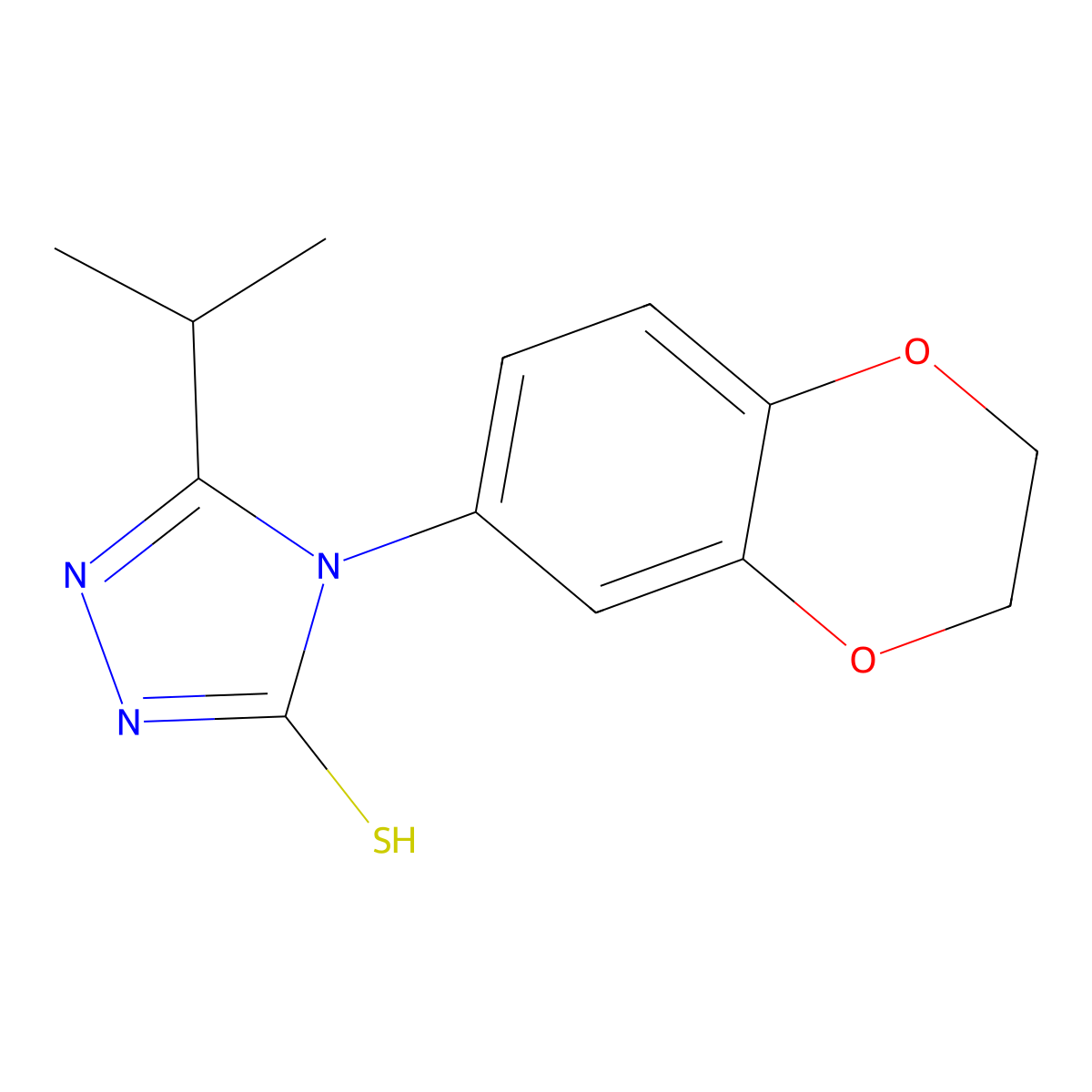 4-(2,3-dihydro-1,4-benzodioxin-6-yl)-5-(propan-2-yl)-2,4-dihydro-3H-1,2,4-triazole-3-thione molecular structure, CAS 724759-33-5