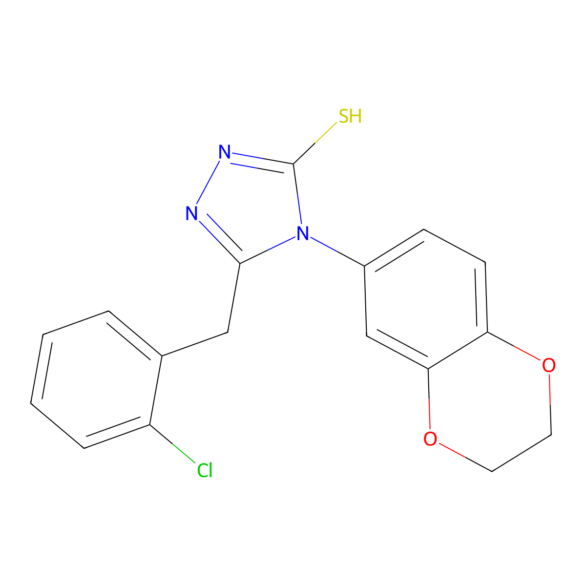 5-(2-chlorobenzyl)-4-(2,3-dihydro-1,4-benzodioxin-6-yl)-4H-1,2,4-triazole-3-thiol molecular structure, CAS 724759-37-9