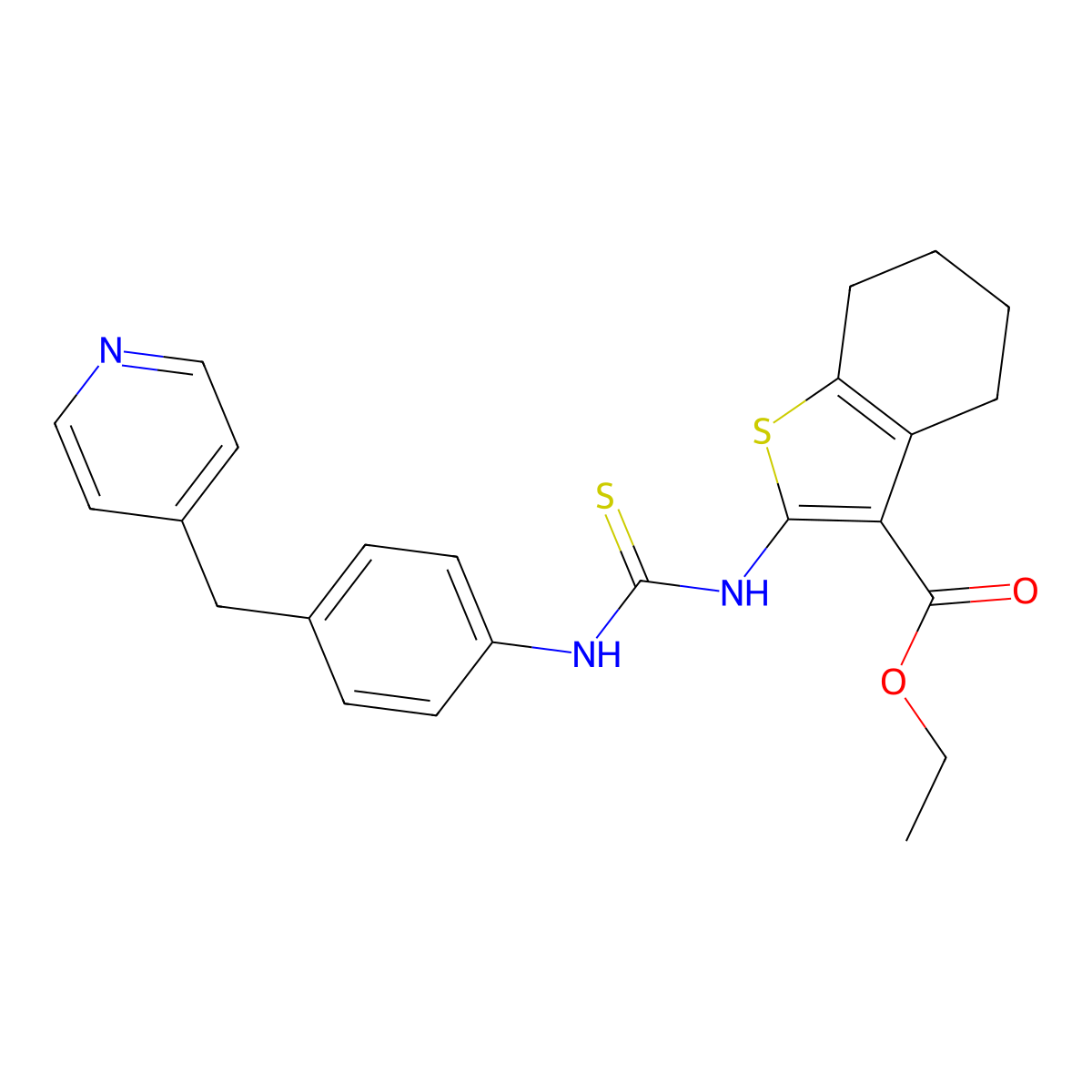 Ethyl 4,5,6,7-tetrahydro-2-[[[[4-(4-pyridinylmethyl)phenyl]amino]thioxomethyl]amino]benzo[b]thiophene-3-carboxylate molecular structure, CAS 724759-53-9