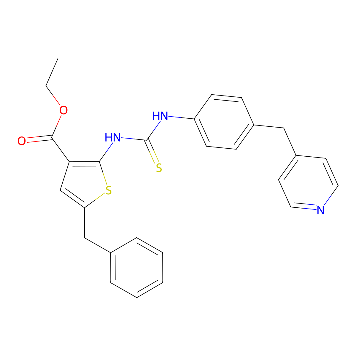 Ethyl 5-benzyl-2-({[4-(pyridin-4-ylmethyl)phenyl]carbamothioyl}amino)thiophene-3-carboxylate molecular structure, CAS 724759-56-2