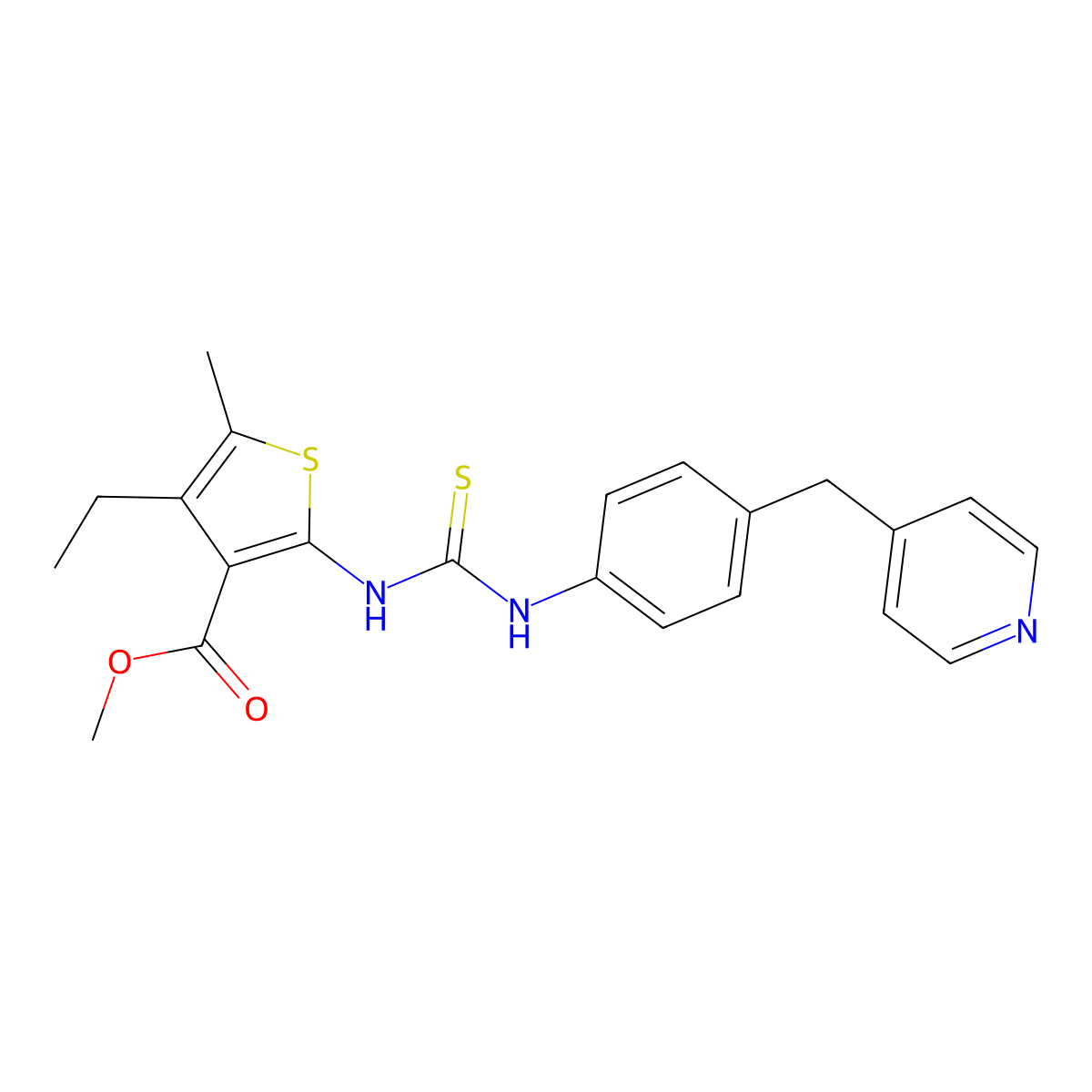 Methyl 4-ethyl-5-methyl-2-({[4-(pyridin-4-ylmethyl)phenyl]carbamothioyl}amino)thiophene-3-carboxylate molecular structure, CAS 724759-57-3