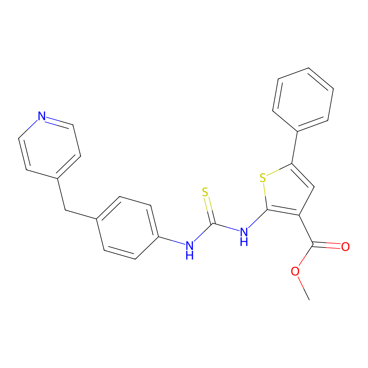 Methyl 5-phenyl-2-({[4-(pyridin-4-ylmethyl)phenyl]carbamothioyl}amino)thiophene-3-carboxylate molecular structure, CAS 724759-60-8