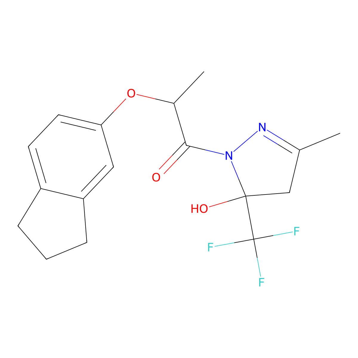2-(2,3-dihydro-1H-inden-5-yloxy)-1-[5-hydroxy-3-methyl-5-(trifluoromethyl)-4,5-dihydro-1H-pyrazol-1-yl]propan-1-one molecular structure, CAS 724759-73-3