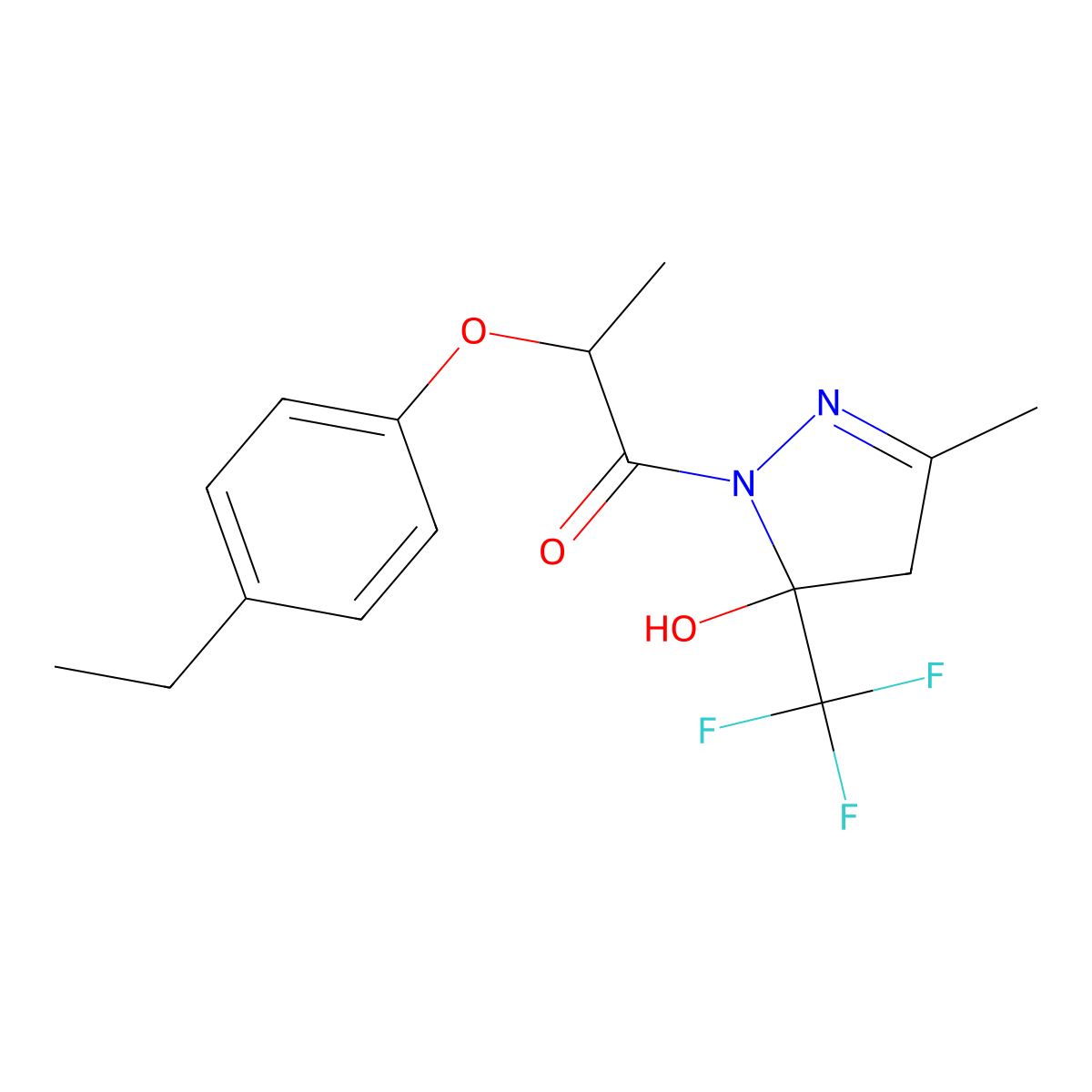 2-(4-ethylphenoxy)-1-[5-hydroxy-3-methyl-5-(trifluoromethyl)-4,5-dihydro-1H-pyrazol-1-yl]propan-1-one molecular structure, CAS 724759-75-5