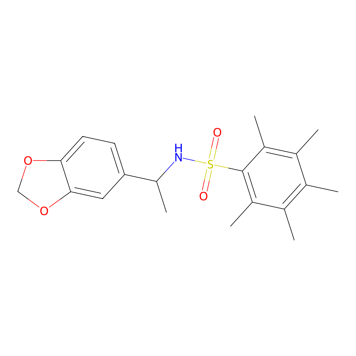 N-[1-(1,3-benzodioxol-5-yl)ethyl]-2,3,4,5,6-pentamethylbenzenesulfonamide molecular structure, CAS 724760-04-7