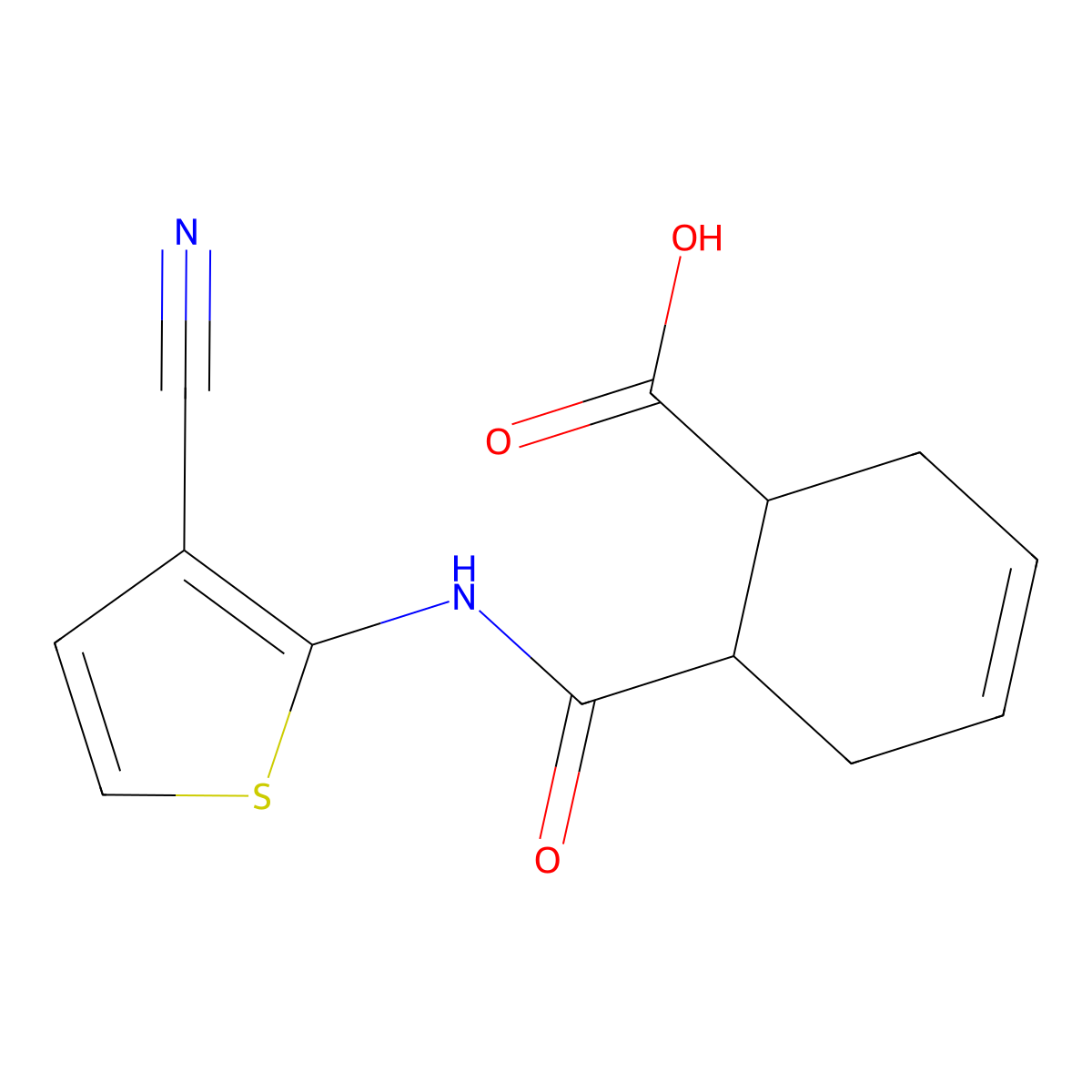 6-[N-(3-cyano-2-thienyl)carbamoyl]cyclohex-3-enecarboxylic acid molecular structure, CAS 724760-17-2