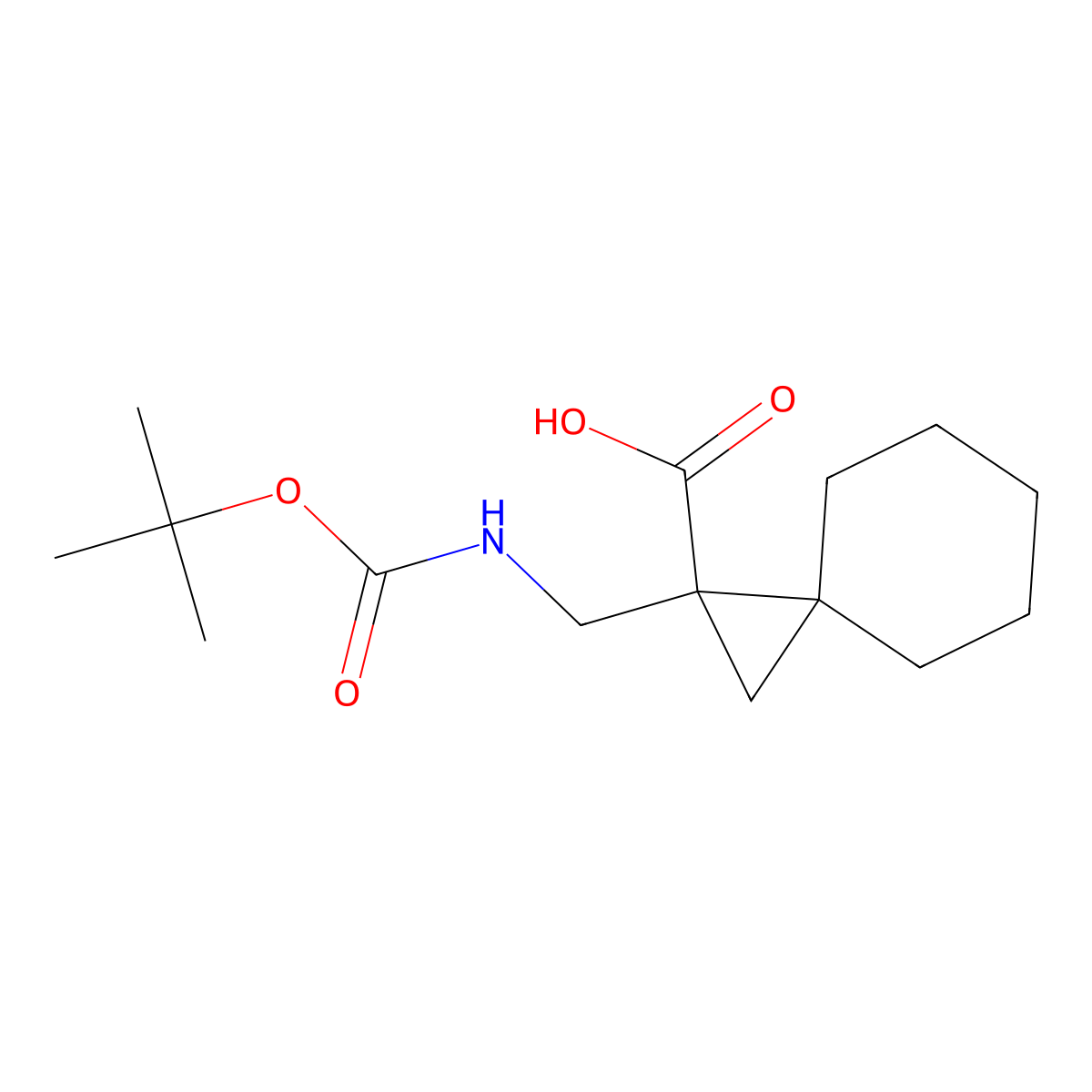 1-(((tert-Butoxycarbonyl)amino)methyl)spiro[2.5]octane-1-carboxylic acid molecular structure, CAS 724773-53-9