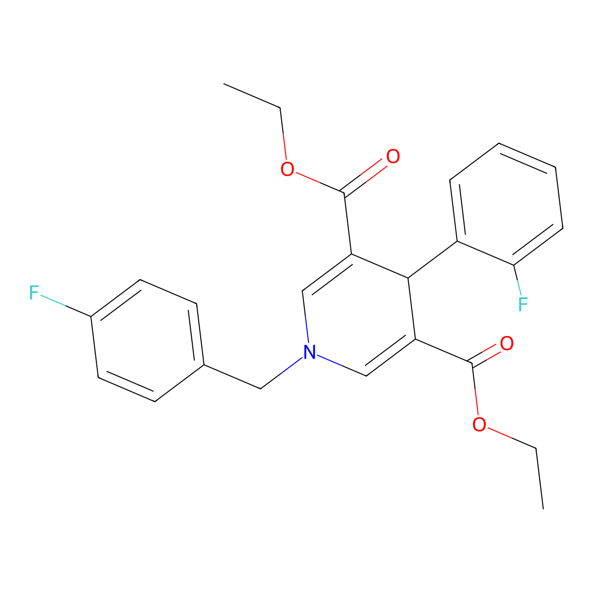 Diethyl 1-(4-fluorobenzyl)-4-(2-fluorophenyl)-1,4-dihydropyridine-3,5-dicarboxylate molecular structure, CAS 724778-08-9