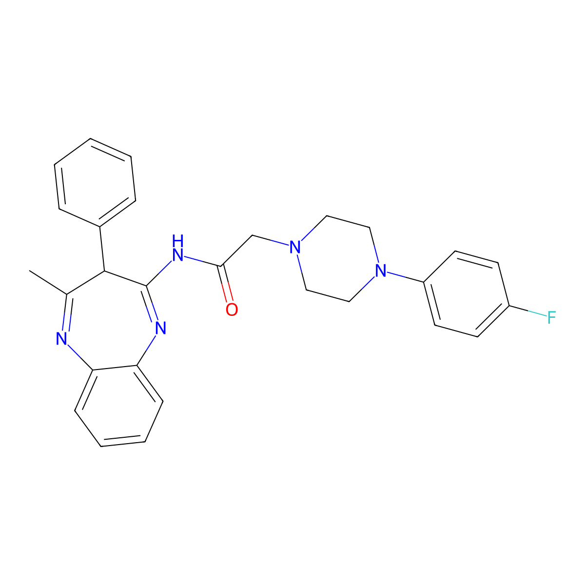 2-[4-(4-fluorophenyl)piperazin-1-yl]-N-(4-methyl-3-phenyl-3H-1,5-benzodiazepin-2-yl)acetamide molecular structure, CAS 724778-60-3
