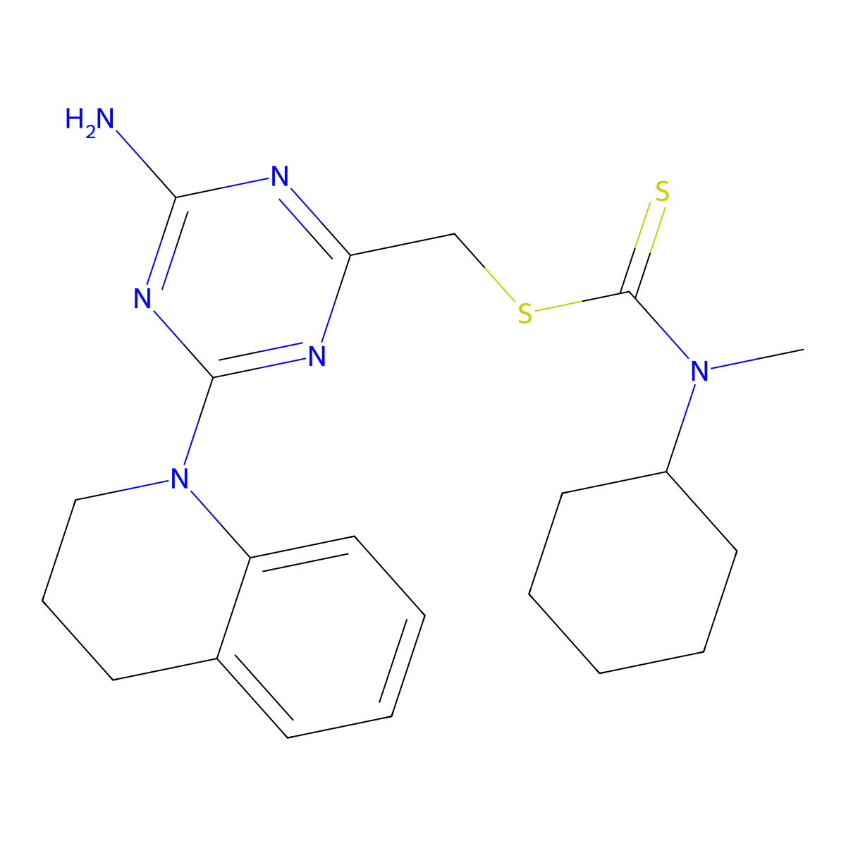 [4-amino-6-(3,4-dihydroquinolin-1(2H)-yl)-1,3,5-triazin-2-yl]methyl cyclohexyl(methyl)carbamodithioate molecular structure, CAS 724778-66-9