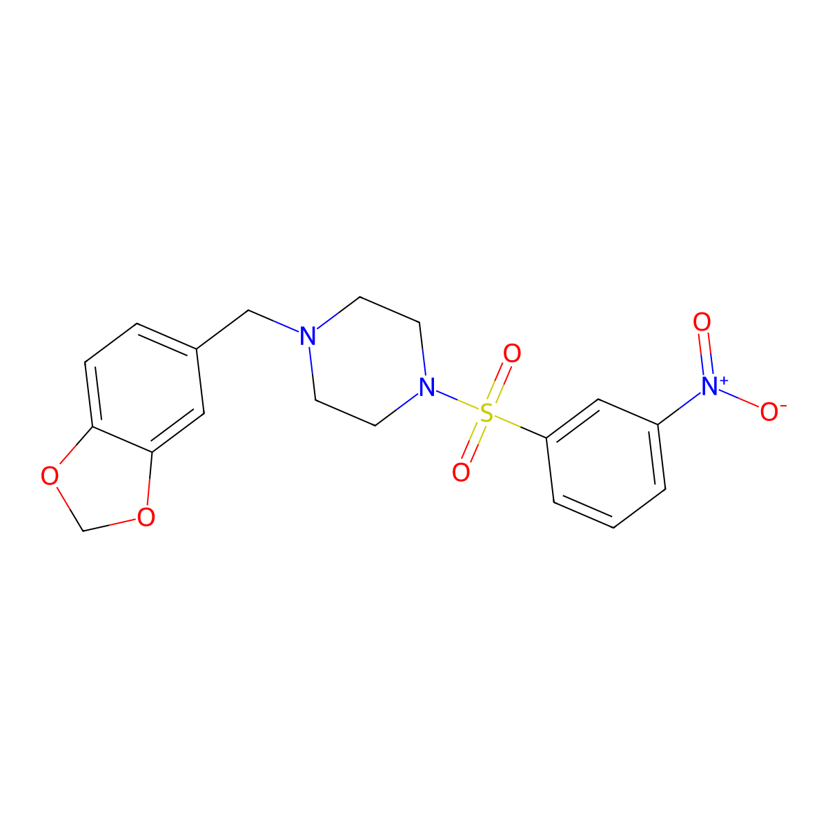 1-(1,3-Benzodioxol-5-ylmethyl)-4-[(3-nitrophenyl)sulfonyl]piperazine molecular structure, CAS 724778-91-0