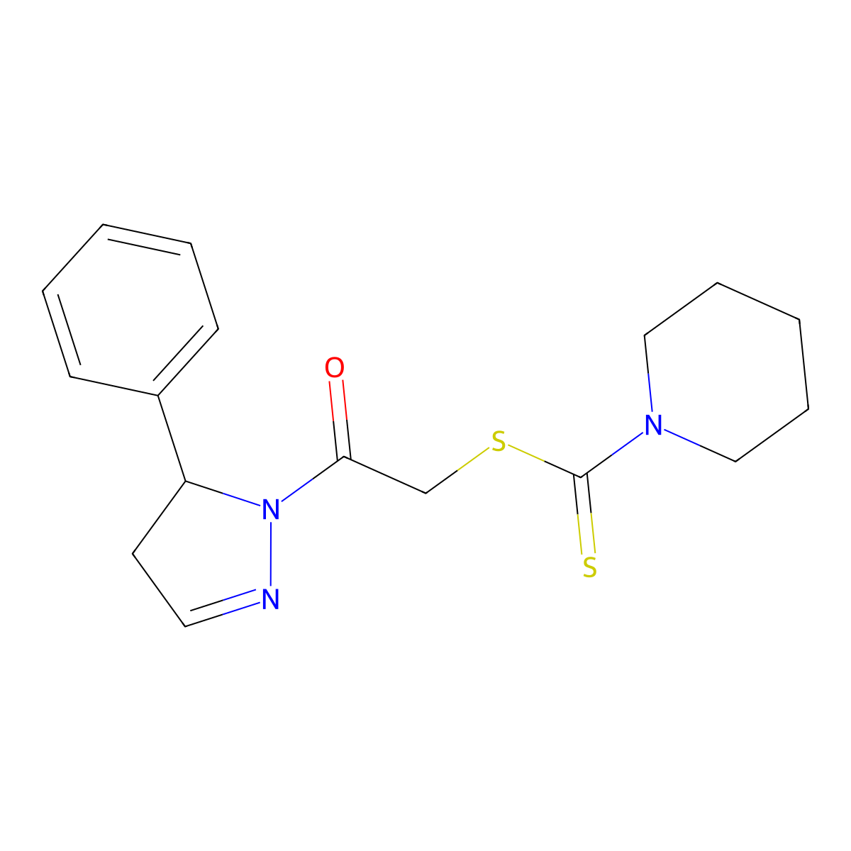 2-oxo-2-(5-phenyl-4,5-dihydro-1H-pyrazol-1-yl)ethyl piperidine-1-carbodithioate molecular structure, CAS 724778-95-4