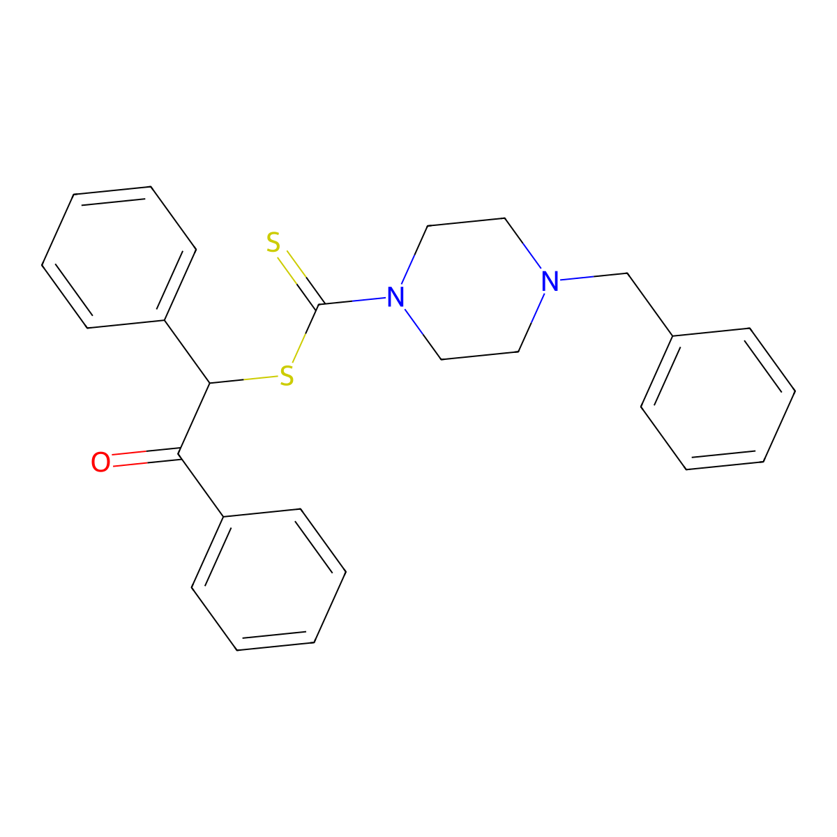 2-Oxo-1,2-diphenylethyl 4-benzylpiperazine-1-carbodithioate molecular structure, CAS 724779-25-3