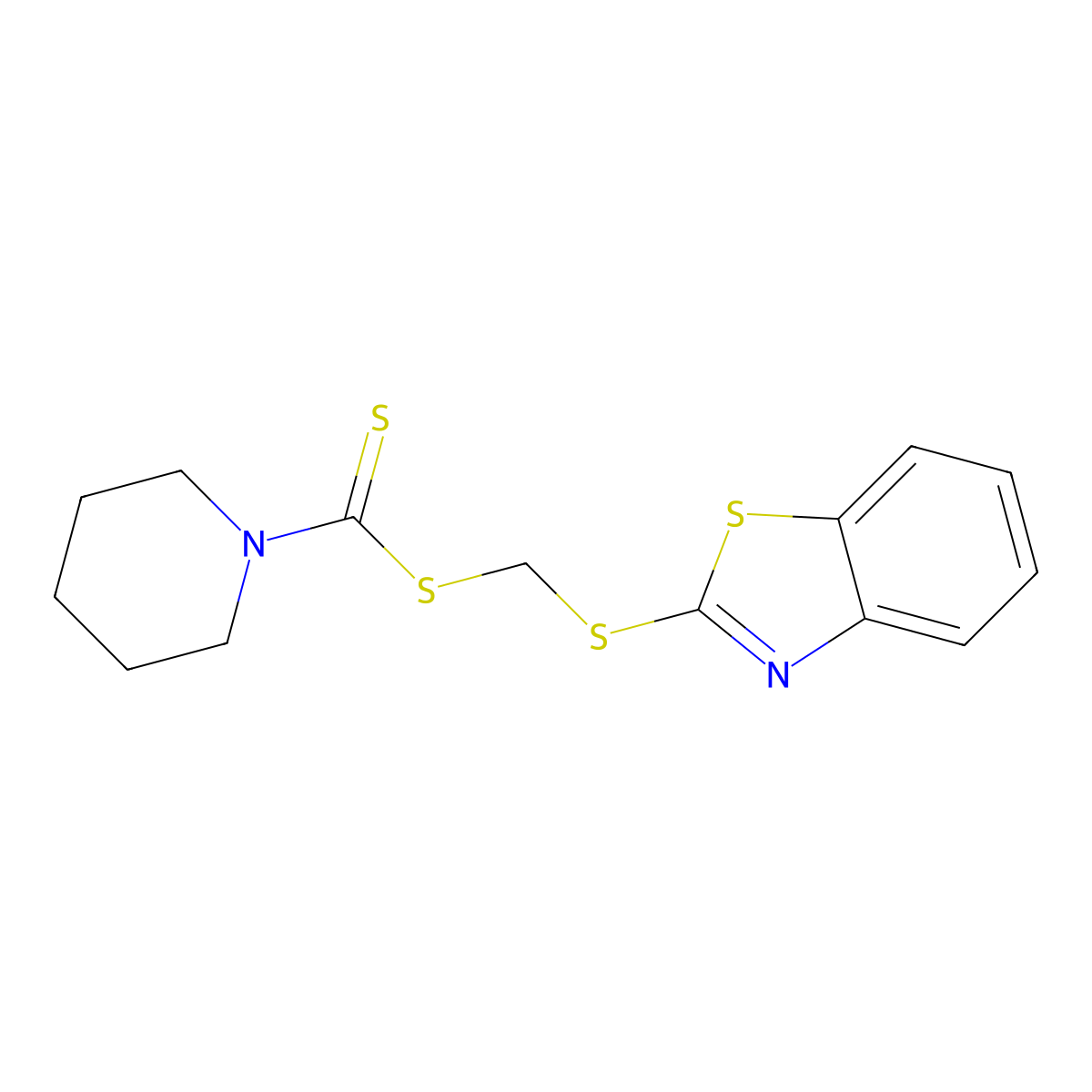 (1,3-Benzothiazol-2-ylsulfanyl)methyl piperidine-1-carbodithioate molecular structure, CAS 724779-33-3