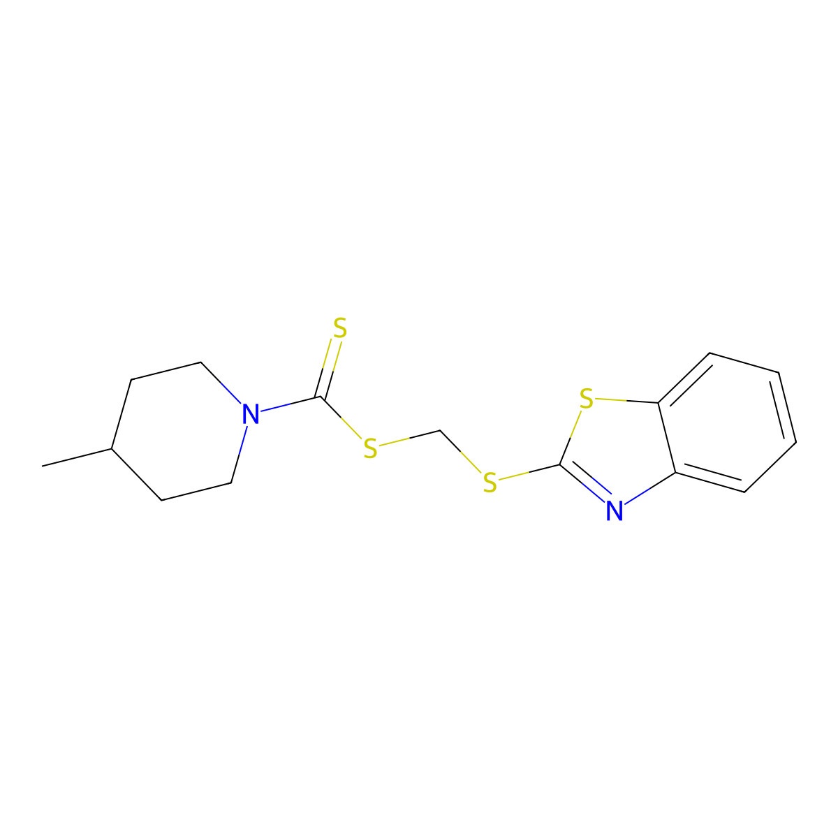(1,3-Benzothiazol-2-ylsulfanyl)methyl 4-methylpiperidine-1-carbodithioate molecular structure, CAS 724779-34-4