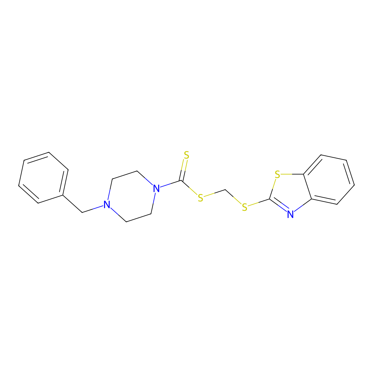 (1,3-Benzothiazol-2-ylsulfanyl)methyl 4-benzylpiperazine-1-carbodithioate molecular structure, CAS 724779-39-9