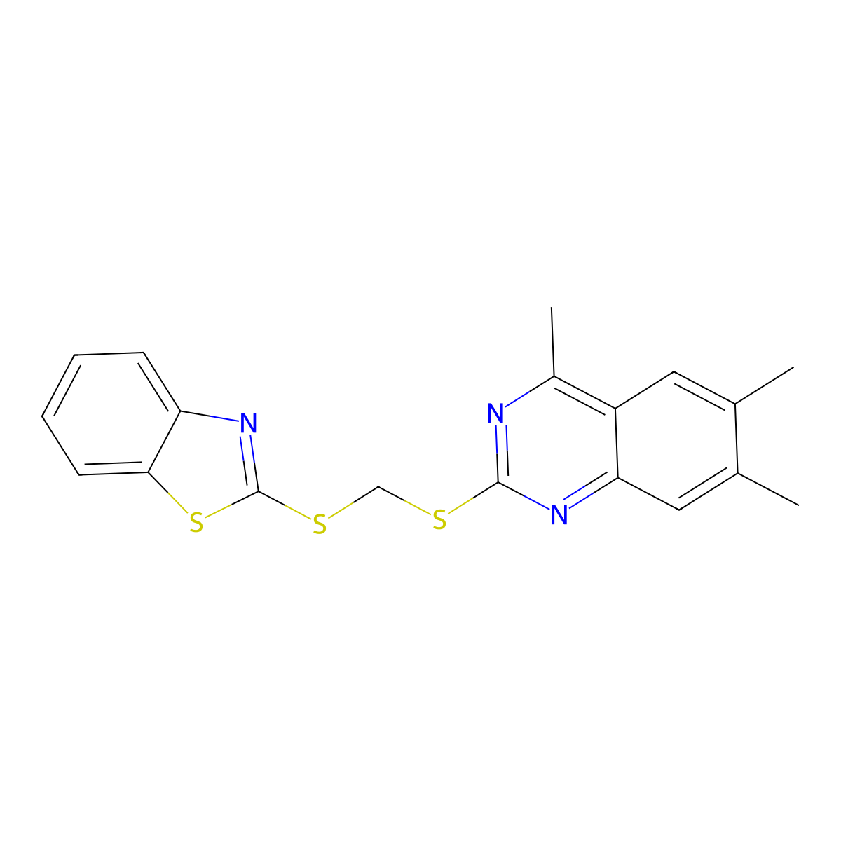 2-{[(1,3-Benzothiazol-2-ylsulfanyl)methyl]sulfanyl}-4,6,7-trimethylquinazoline molecular structure, CAS 724779-44-6
