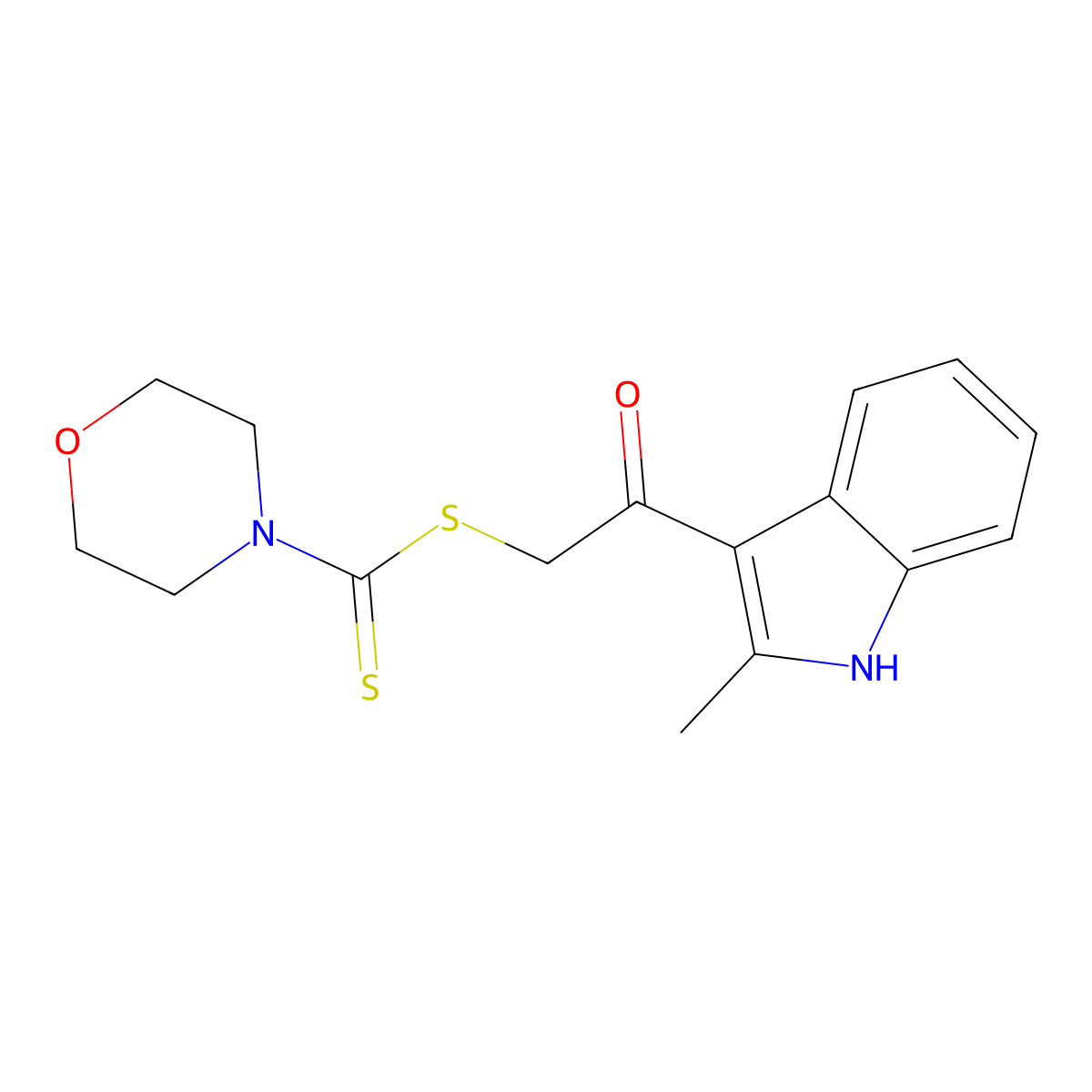 2-(2-methyl-1H-indol-3-yl)-2-oxoethyl morpholine-4-carbodithioate molecular structure, CAS 724779-47-9