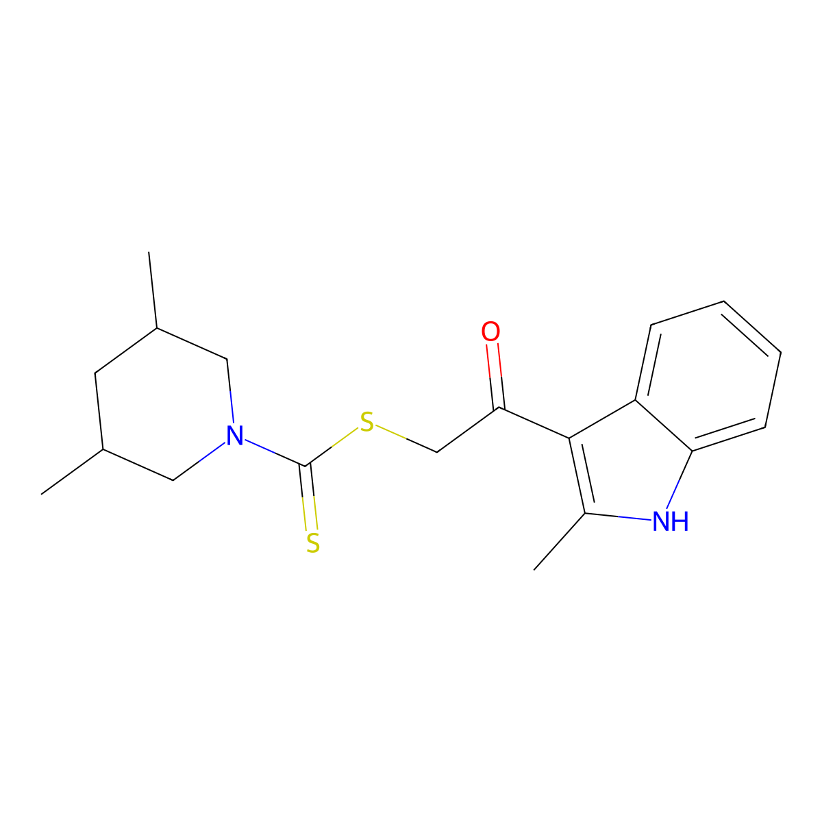 2-(2-methyl-1H-indol-3-yl)-2-oxoethyl 3,5-dimethylpiperidine-1-carbodithioate molecular structure, CAS 724779-48-0