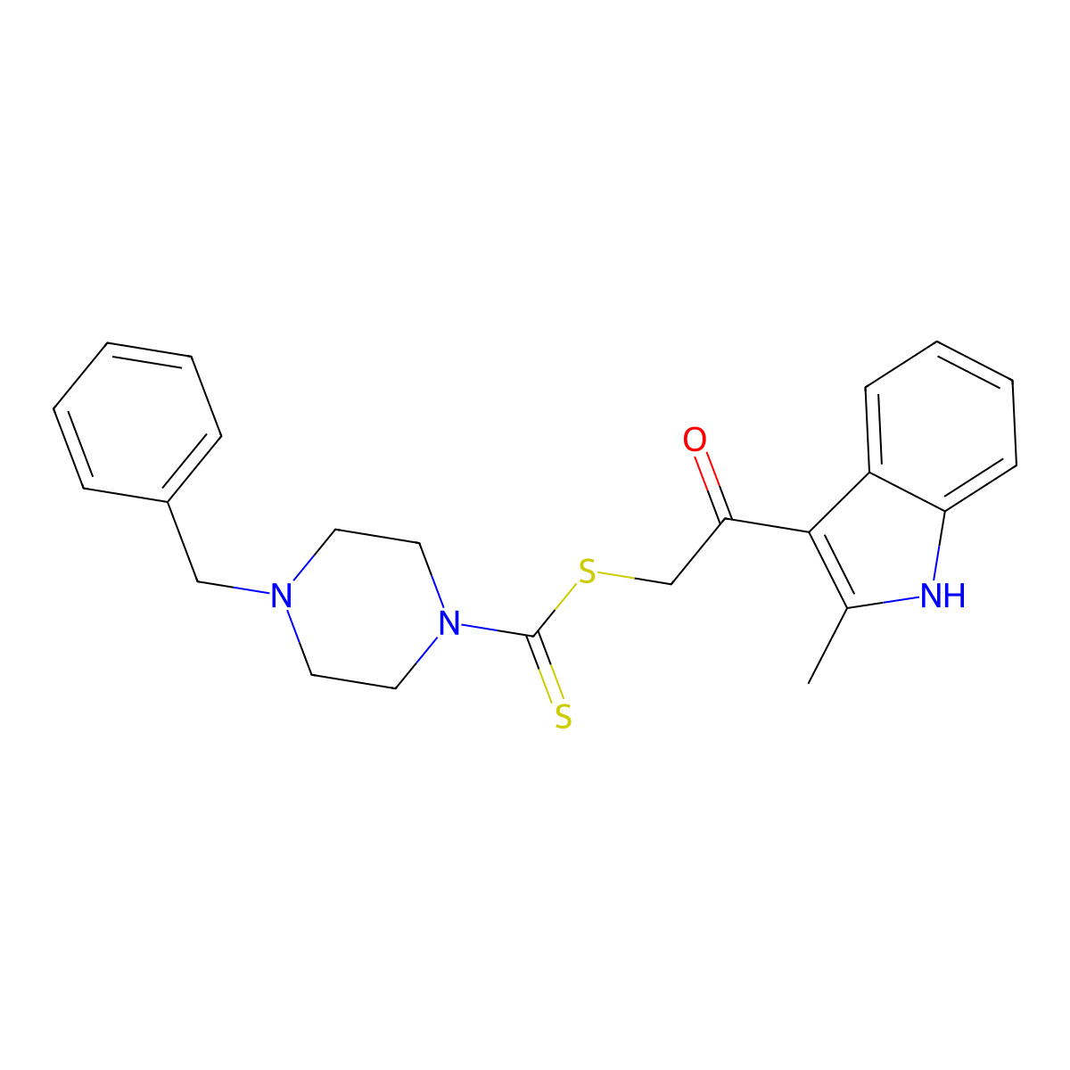 2-(2-methyl-1H-indol-3-yl)-2-oxoethyl 4-benzylpiperazine-1-carbodithioate molecular structure, CAS 724779-49-1