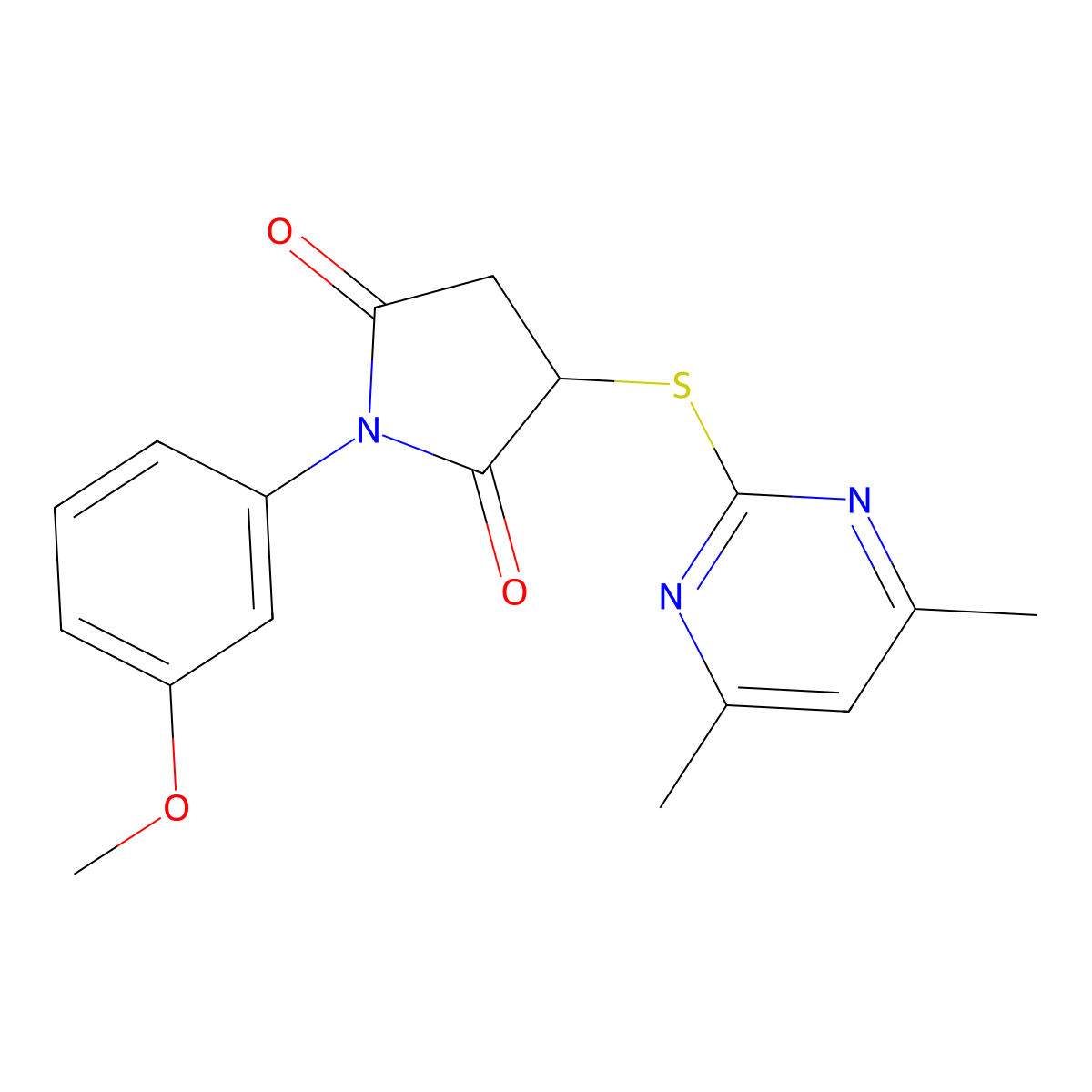 3-[(4,6-Dimethylpyrimidin-2-yl)sulfanyl]-1-(3-methoxyphenyl)pyrrolidine-2,5-dione molecular structure, CAS 724779-66-2