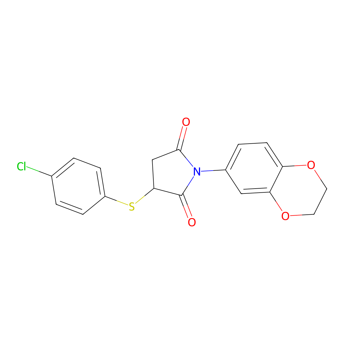 3-[(4-Chlorophenyl)sulfanyl]-1-(2,3-dihydro-1,4-benzodioxin-6-yl)pyrrolidine-2,5-dione molecular structure, CAS 724779-68-4