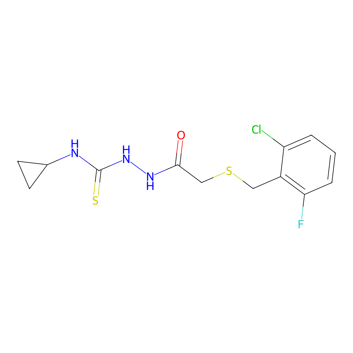 2-{[(2-chloro-6-fluorobenzyl)sulfanyl]acetyl}-N-cyclopropylhydrazinecarbothioamide molecular structure, CAS 724779-74-2