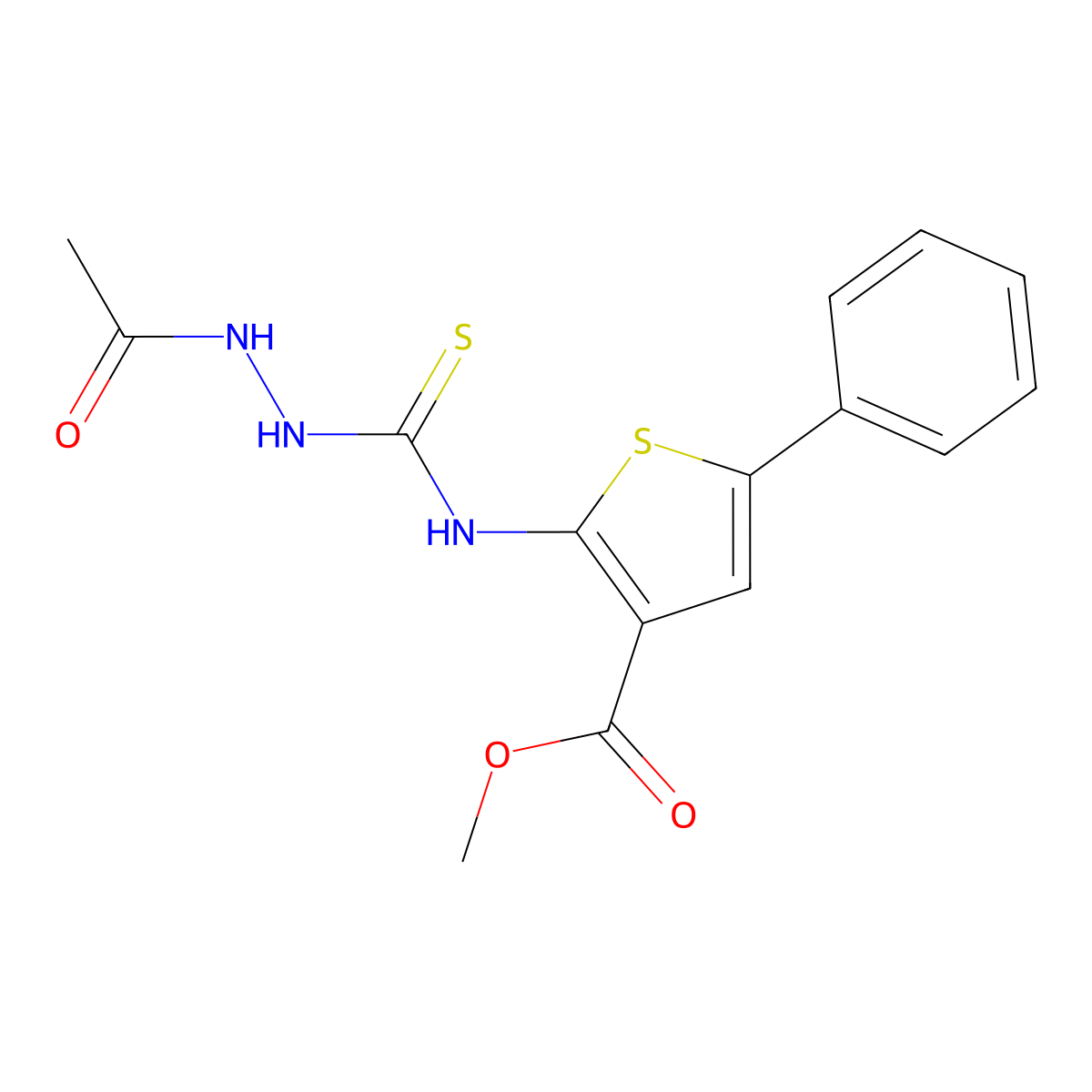 Methyl 2-{[(2-acetylhydrazinyl)carbonothioyl]amino}-5-phenylthiophene-3-carboxylate molecular structure, CAS 724779-80-0