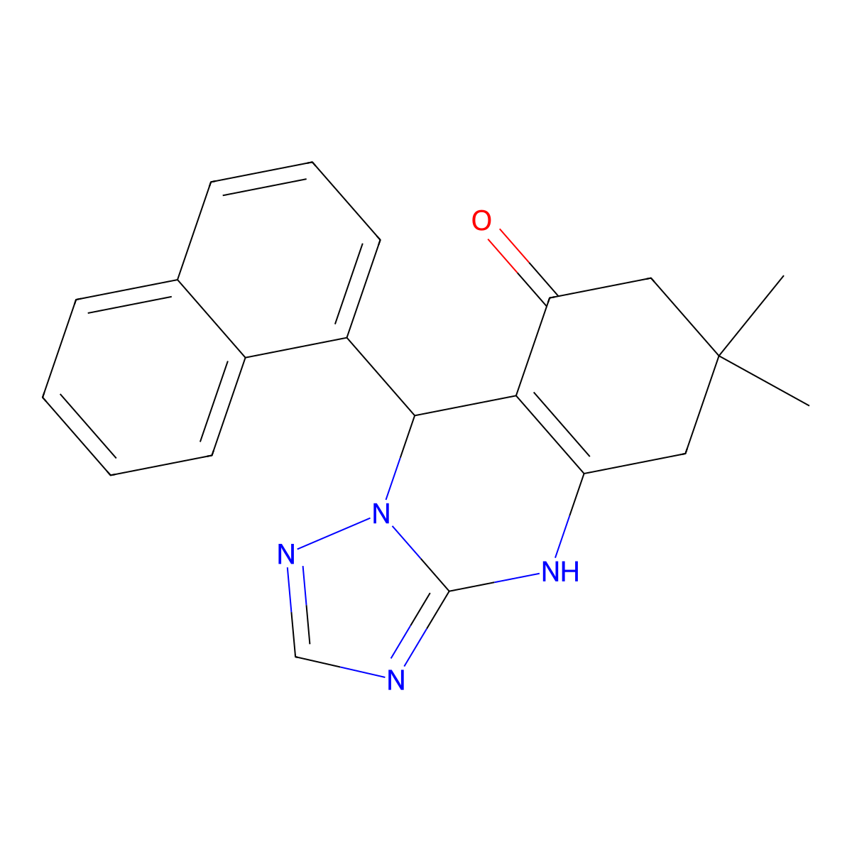 6,6-dimethyl-9-(naphthalen-1-yl)-5,6,7,9-tetrahydro[1,2,4]triazolo[5,1-b]quinazolin-8(4H)-one molecular structure, CAS 724779-83-3