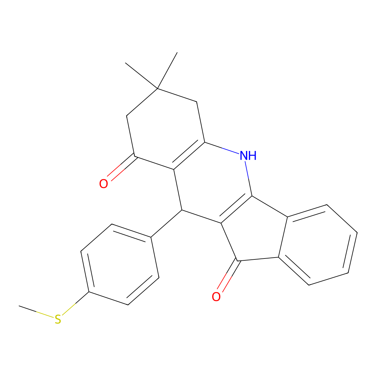 7,7-dimethyl-10-[4-(methylsulfanyl)phenyl]-6,7,8,10-tetrahydro-5H-indeno[1,2-b]quinoline-9,11-dione molecular structure, CAS 724779-92-4