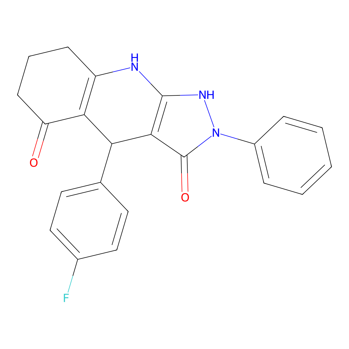 4-(4-fluorophenyl)-3-hydroxy-2-phenyl-2,4,6,7,8,9-hexahydro-5H-pyrazolo[3,4-b]quinolin-5-one molecular structure, CAS 724780-03-4