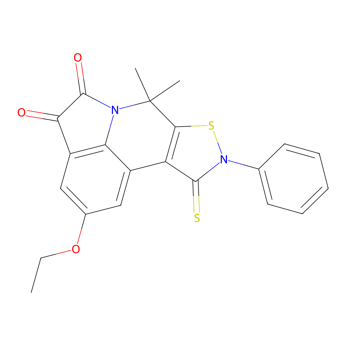 2-ethoxy-7,7-dimethyl-9-phenyl-10-thioxo-9,10-dihydro-7H-isothiazolo[5,4-c]pyrrolo[3,2,1-ij]quinoline-4,5-dione molecular structure, CAS 724780-17-0