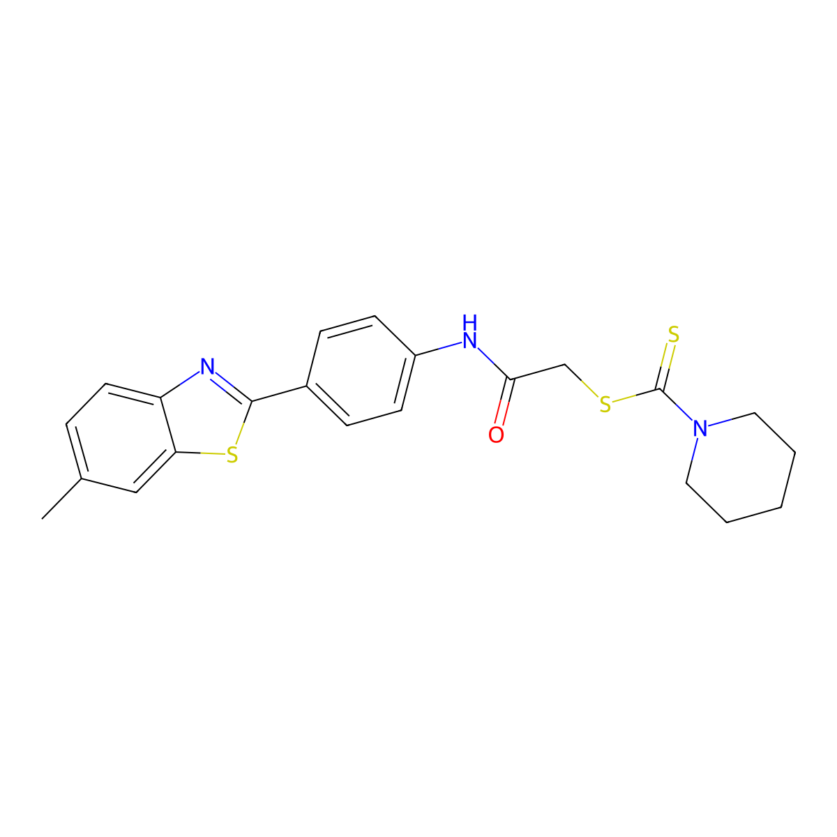 2-{[4-(6-Methyl-1,3-benzothiazol-2-yl)phenyl]amino}-2-oxoethyl piperidine-1-carbodithioate molecular structure, CAS 724780-26-1