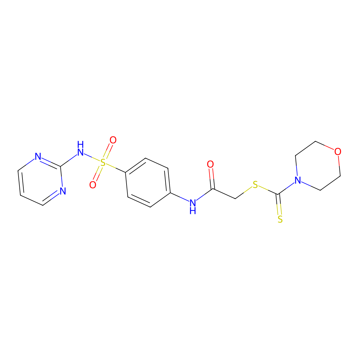 2-Oxo-2-{[4-(pyrimidin-2-ylsulfamoyl)phenyl]amino}ethyl morpholine-4-carbodithioate molecular structure, CAS 724780-28-3