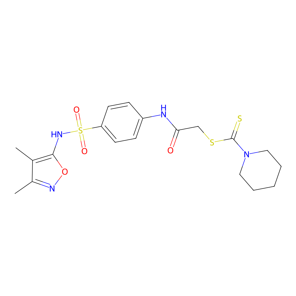2-({4-[(3,4-Dimethyl-1,2-oxazol-5-yl)sulfamoyl]phenyl}amino)-2-oxoethyl piperidine-1-carbodithioate molecular structure, CAS 724780-30-7