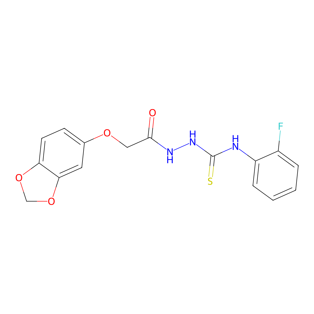 2-[(1,3-benzodioxol-5-yloxy)acetyl]-N-(2-fluorophenyl)hydrazinecarbothioamide molecular structure, CAS 724780-82-9