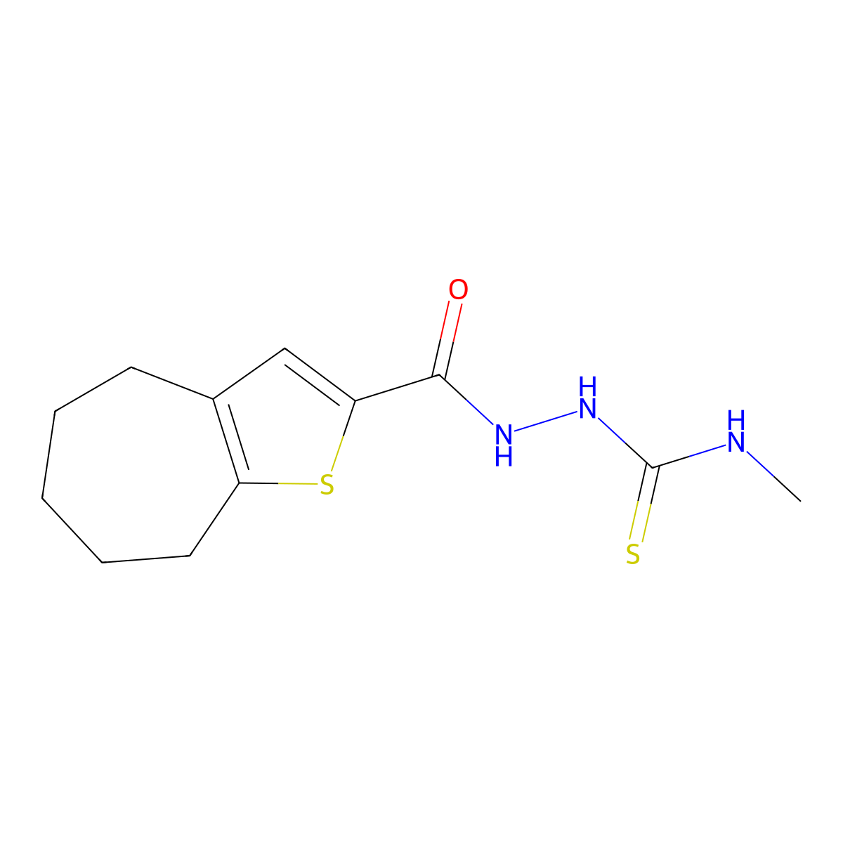 1-methyl-3-(5,6,7,8-tetrahydro-4H-cyclohepta[b]thiophene-2-carbonylamino)thiourea molecular structure, CAS 724781-38-8