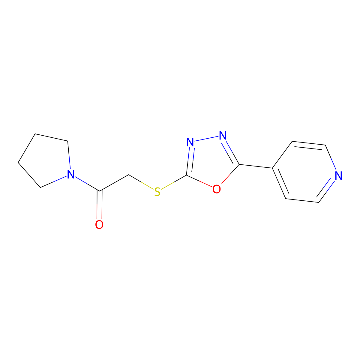 2-[(5-Pyridin-4-yl-1,3,4-oxadiazol-2-yl)sulfanyl]-1-pyrrolidin-1-ylethanone molecular structure, CAS 724783-21-5