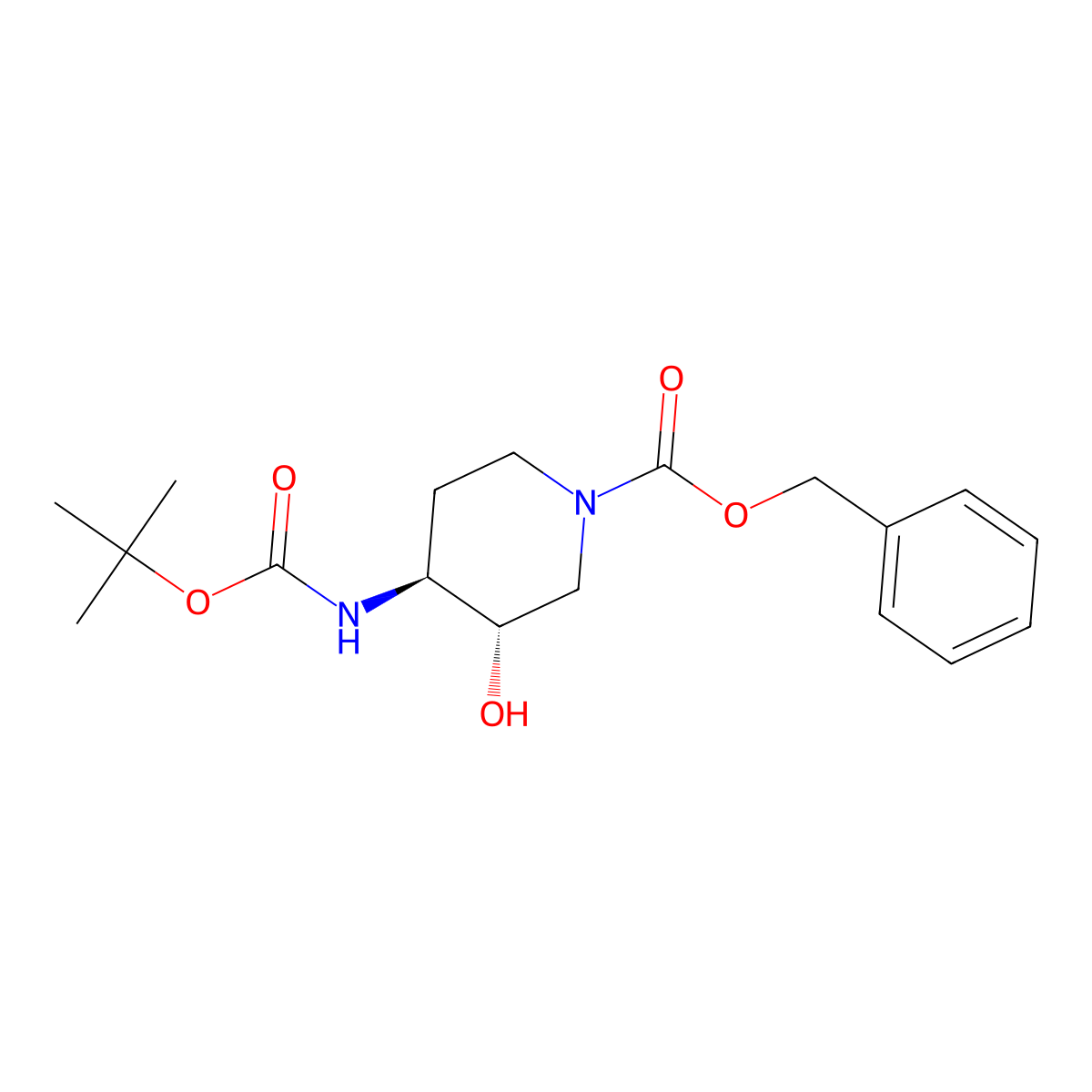 benzyl (3S,4S)-4-(tert-butoxycarbonylamino)-3-hydroxy-piperidine-1-carboxylate molecular structure, CAS 724787-54-6