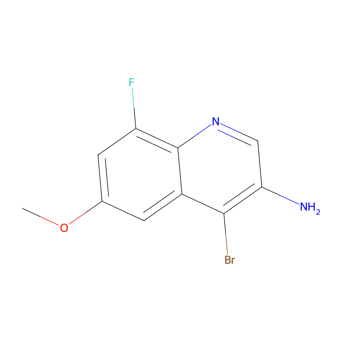 4-Bromo-8-fluoro-6-methoxyquinolin-3-amine molecular structure, CAS 724788-53-8
