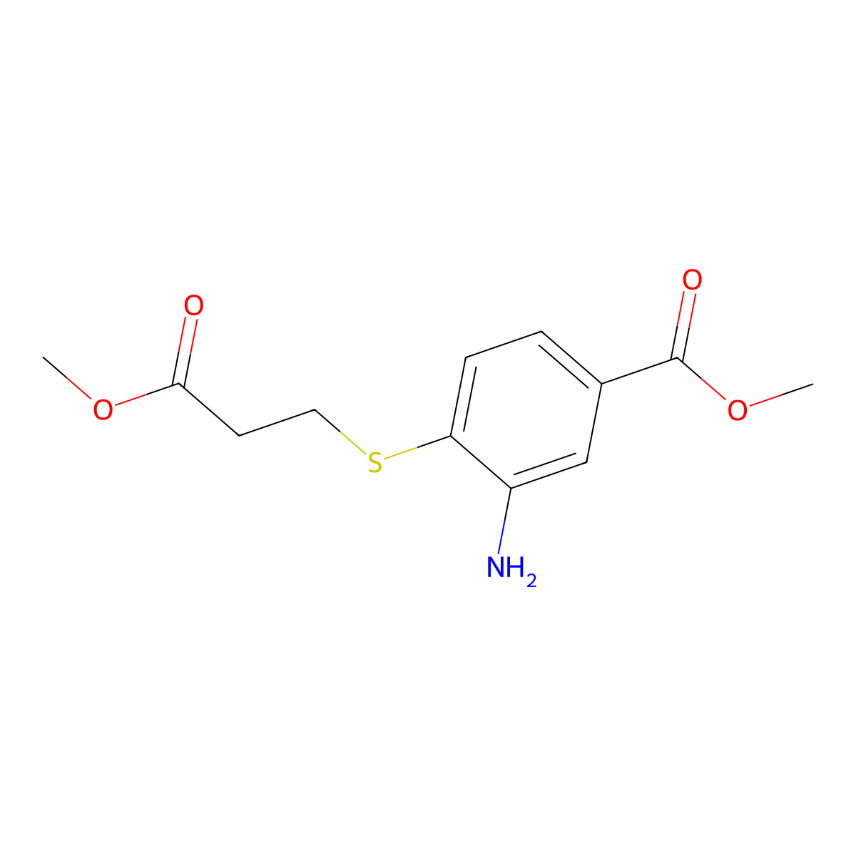 Methyl 3-amino-4-(3-methoxy-3-oxopropyl)sulfanylbenzoate molecular structure, CAS 724790-44-7