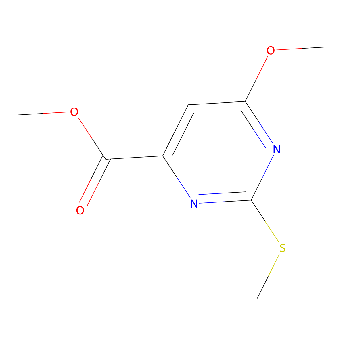 Methyl 6-methoxy-2-(methylsulfanyl)pyrimidine-4-carboxylate molecular structure, CAS 7249-19-6