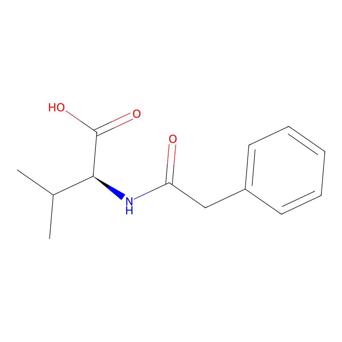(2S)-3-methyl-2-(2-phenylacetamido)butanoic acid molecular structure, CAS 725-67-7
