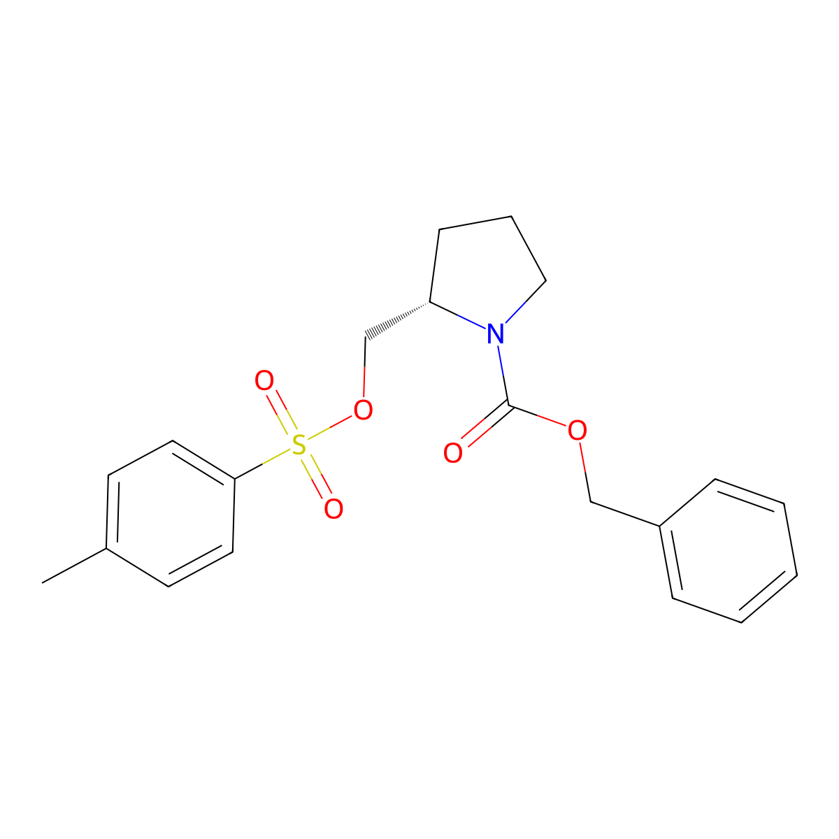 (S)-2-(Toluene-4-sulfonyloxymethyl)-pyrrolidine-1-carboxylic acid benzyl ester molecular structure, CAS 72500-24-4