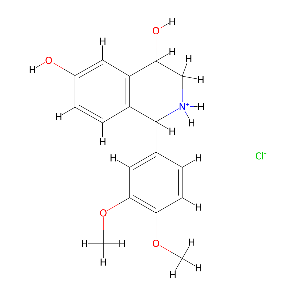 1-(3,4-Dimethoxyphenyl)-1,2,3,4-tetrahydroisoquinoline-4,6-diol--hydrogen chloride (1/1) molecular structure, CAS 72511-91-2