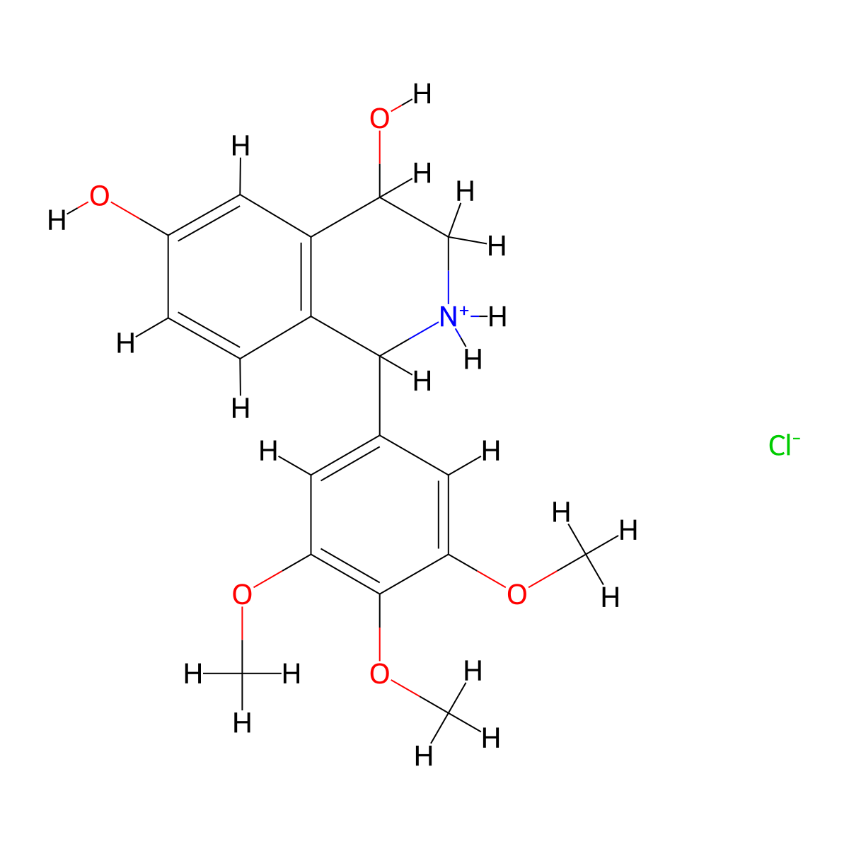 1-(3,4,5-Trimethoxyphenyl)-1,2,3,4-tetrahydroisoquinoline-4,6-diol--hydrogen chloride (1/1) molecular structure, CAS 72512-01-7