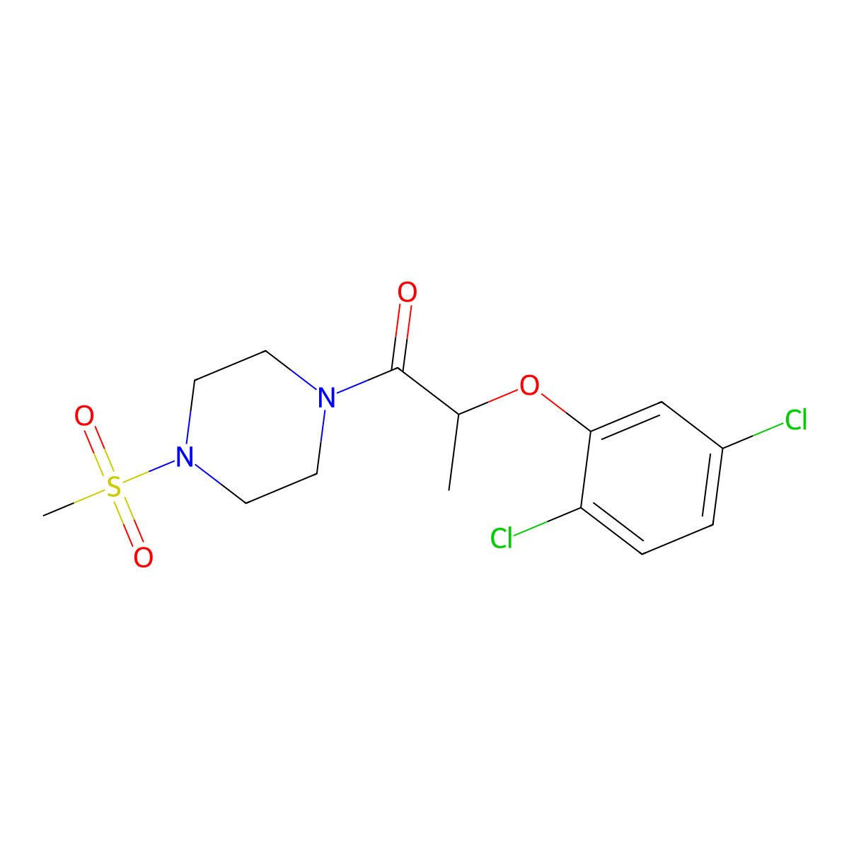 2-(2,5-Dichlorophenoxy)-1-[4-(methylsulfonyl)piperazinyl]propan-1-one molecular structure, CAS 725214-73-3
